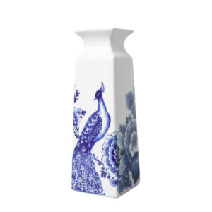 Square Vase Flower and Peacock